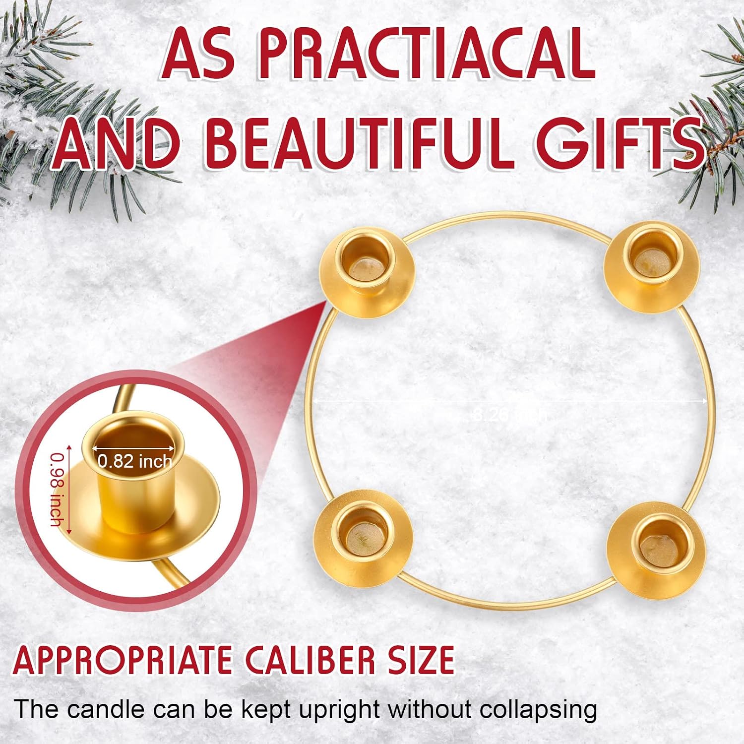 CHENGU 2 Pieces Advent Wreath Ring Candle Holder Christmas Ring Wreath Table Decoration Taper Metal Candle Holder for Christmas Advent Home Decor(Round Shape)
