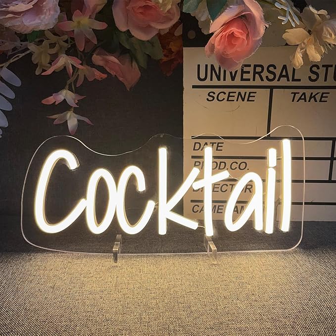 Cocktails Table Neon Sign Desk Lamp Led Beer Bar Neon Lights for Wall Decor Man Cave Club Bedroom Hotel Pub Home Bar Sign Shop Bedroom Home Room Decor Christmas Party Warm White USB Powered 30×13.8 CM