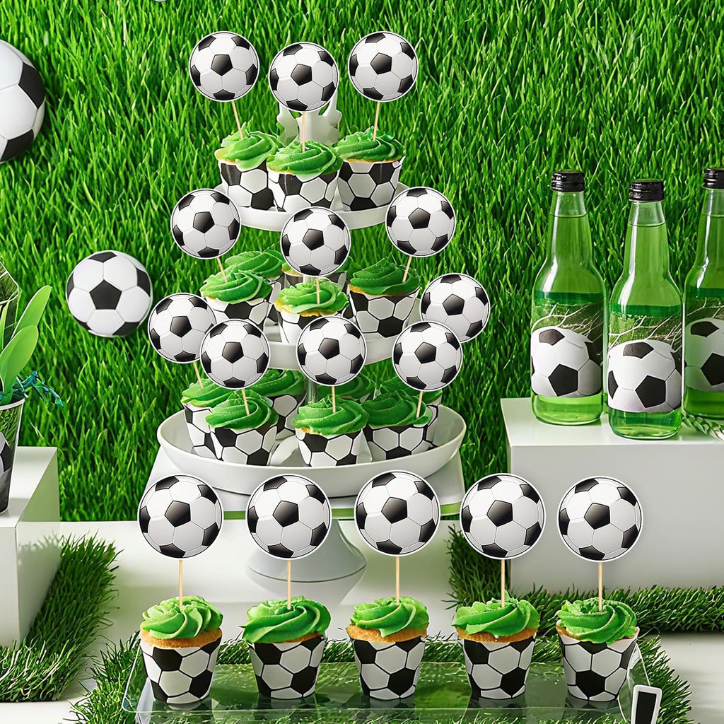 Hooqict 40Pcs Soccer Cupcake Toppers Soccer Ball Birthday Cake Topper Decorations Cupcake Picks for Kids Boys Men Sports Theme Birthday Party Decorations Game Day Party Supplies