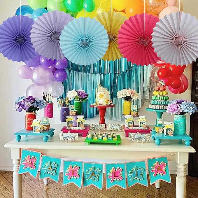 BARTHEW Purple Party Decorations,Purple Bridal Shower Decorations,Halloween Decor Events Accessories,Retirement Decorations Paper Fans Bulk 16in,Anniversary for 30 Color DIY Set(Purple)