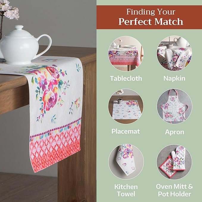Maison d' Hermine Table Runner 100% Cotton Single Layer Table Runners 108 inches Long Decorative for Home Kitchen Dining Party Wedding Bridal Shower Spring Summer (Rose Garden, 14.50" x 108")