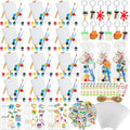 HyDren 8 Sets Art Paint Party Favors for Kids, 4 x 4 Inch Mini Canvas Easel and Watercolor Paint Set Palette Brush Sticker Puffy Sticker Keychains for Adults Summer Vbs Back to School Party Supplies