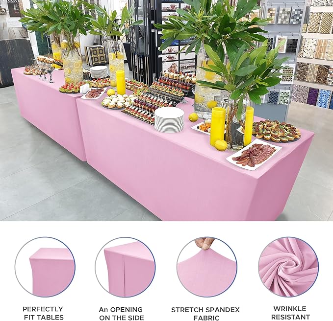 Nasitos Pink Rectangular Spandex Fitted Tablecloths, 2 Pack - 48 x 24 Inch - For 4 to 8 Foot Tables, Wrinkle & Stain Resistant, Modern & Elegant Design, Perfect for Parties, Trade Shows, Craft Shows