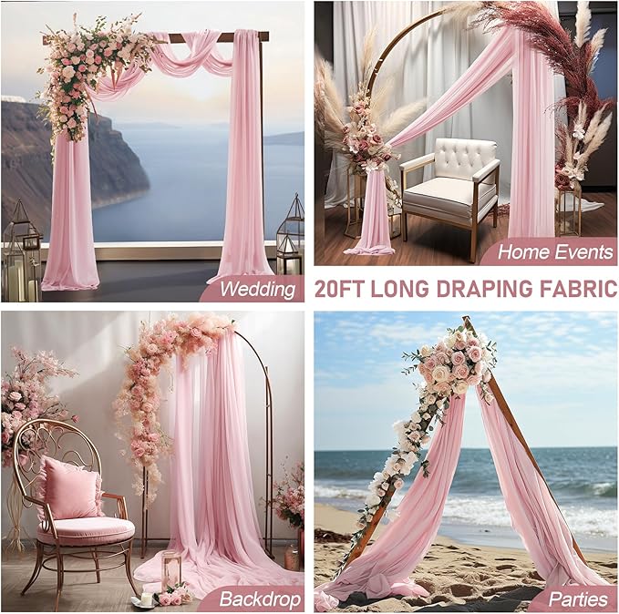 Wedding Arch Draping Fabric, 1 Panel 30" x 20Ft Dusty Rose Sheer Curtain Drapes Extra Wide & Long Backdrop Curtains for Easter Bridal Shower Backdrop Outdoor Party Arches Church Ceremony Decoration