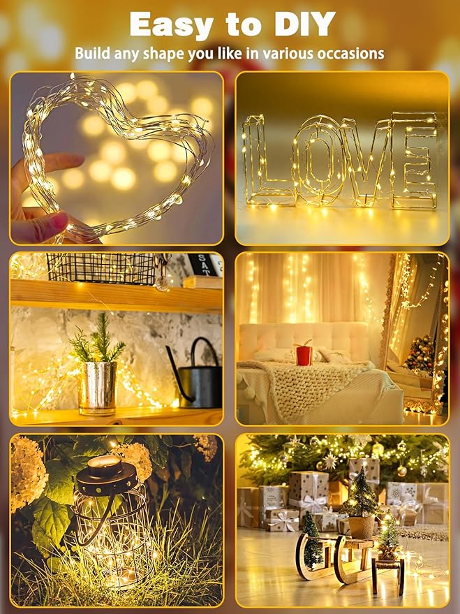 2 Pack 20FT 60LED Battery Operated Fairy Lights with Timer, Waterproof Battery String Lights Outdoor Indoor, Battery Twinkle Light for Bedroom Wedding Birthday Party Chirstmas (Warm White)