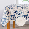 MYSKY HOME Floral Print Rectangle Tablecloth Waterproof Rectangular Table Cloth Linen Farmhouse Tablecloth for Kitchen Dining Spring Leaves Tablecloth for 8 Feet Table，60 x 120 Inches, Blue