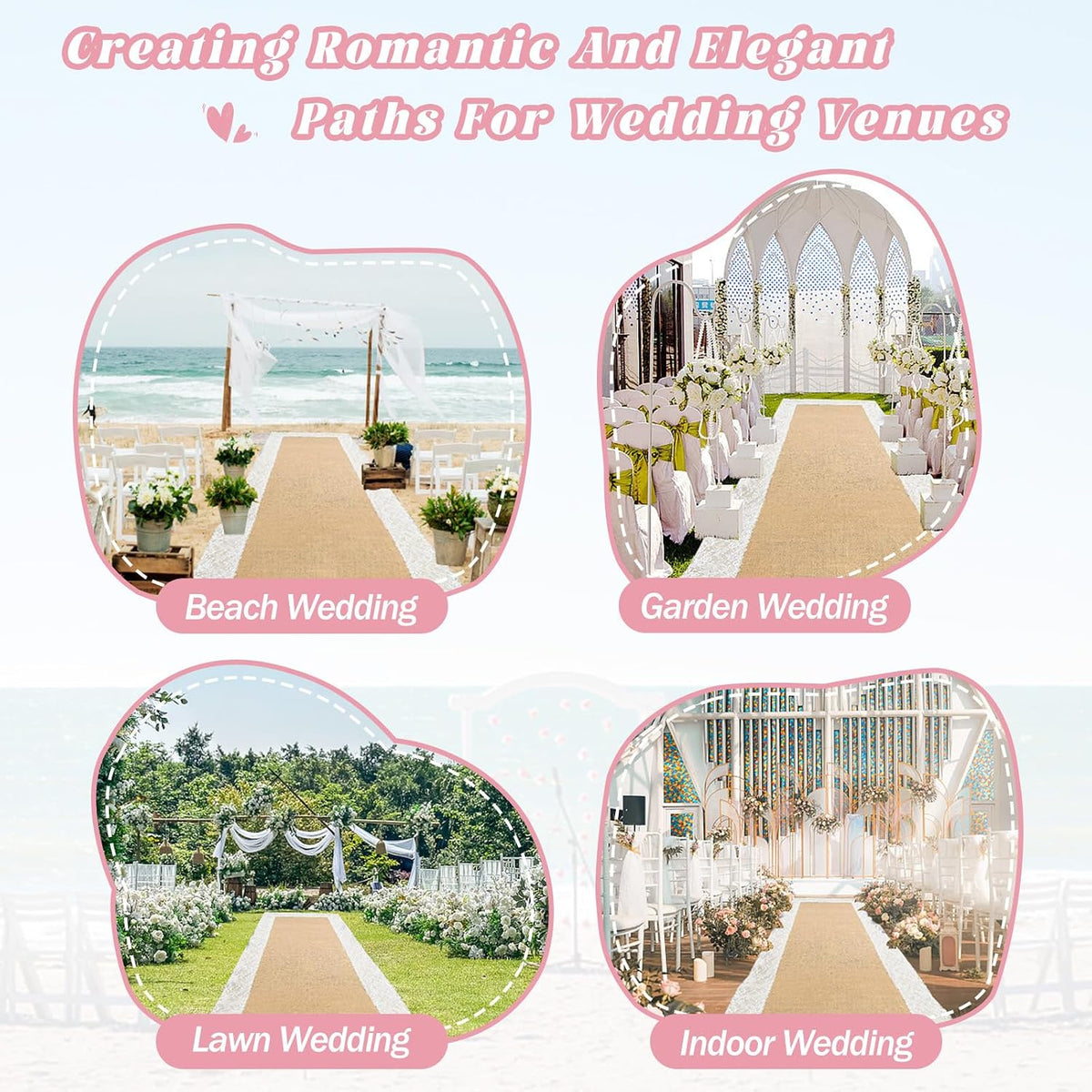 Burlap Aisle Runner for Wedding Ceremony, 2ft x 30ft