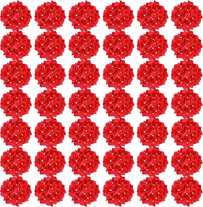 Auihiay 64Pcs Red Hydrangea Artificial Flowers, Fake Hydrangea Flowers