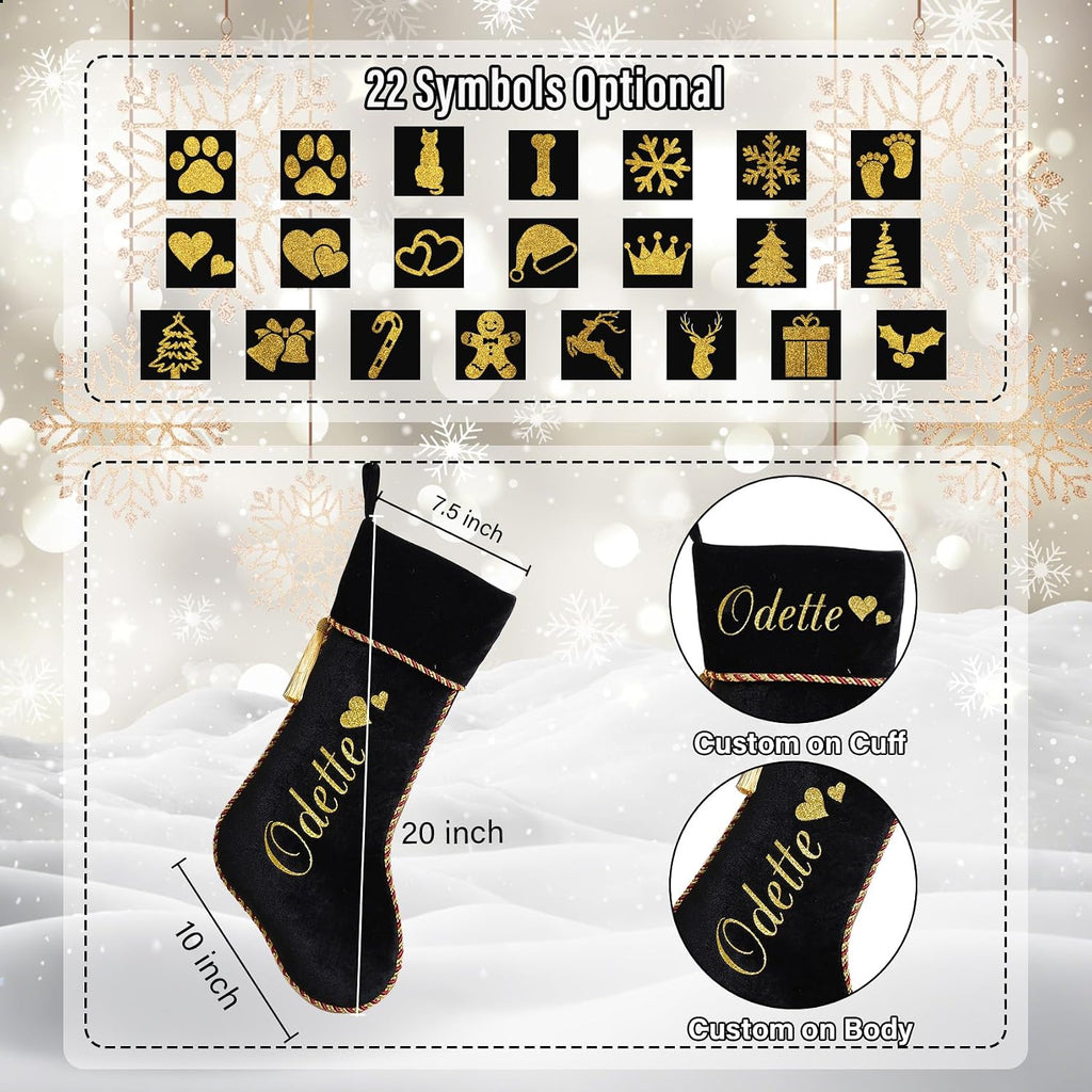 Personalized Christmas Stockings 1 Pack White Black Custom Christmas Stockings with Names Initials 20" Large Velvet Luxury Modern Kids Family Xmas Stocking for Farmhouse Holiday Fireplace