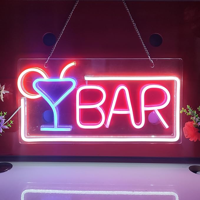 JYWJ BAR Neon Sign,USB Interface With Switch,Decorations For Bedroom,Bars,Commercial Venues,And Various Holiday Parties BAR Neon Light (Pink+White)
