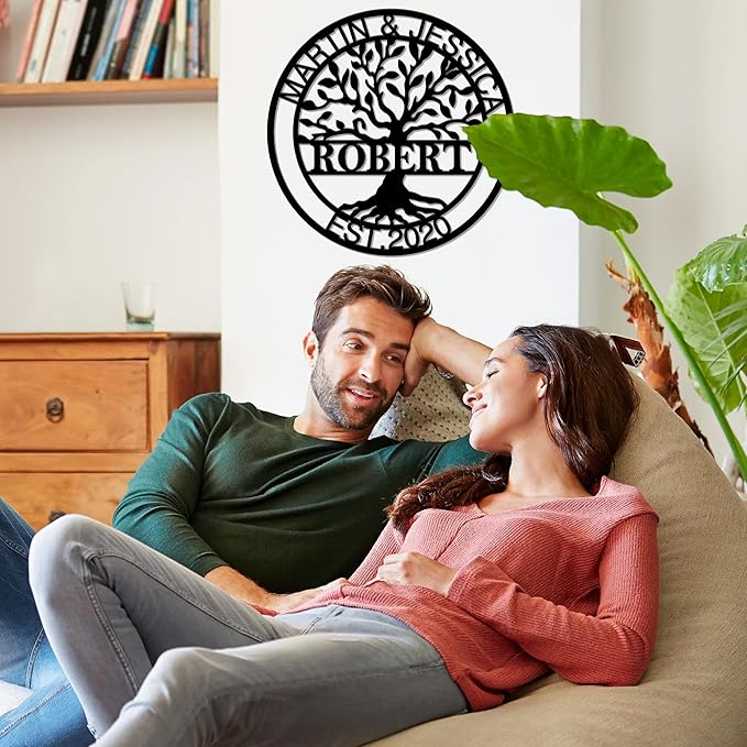 Personalized Wedding Gift for Couple, Custom Metal Tree of Life Wall Art Sign, Outdoor Monogram Family Last Name Decor Sign, Christmas Valentine's Day Housewarming Gifts