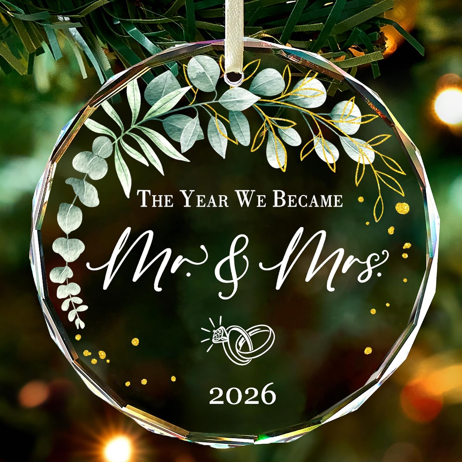 Wedding Gifts -Mr and Mrs Gifts - Wedding Gift for Couples 2026 Bride, Future Mr and Mrs - Bridal Shower Gift - ldeas for Married Newlywed -Glass 1st First Christmas Married Ornament 2026