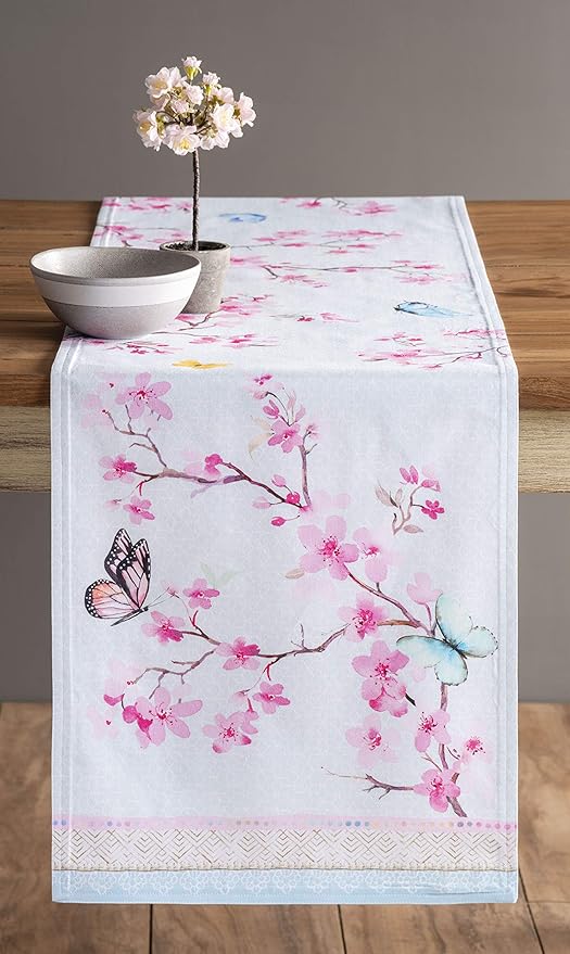 Maison d' Hermine Table Runner 100% Cotton Double Layer Table Runners 72 inches Long Decorative for Home Kitchen Dining Party Wedding Bridal Shower Spring Summer (Blossoms in Spring, 14.50" x 72")