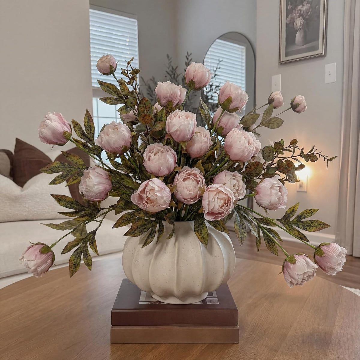 Thiccywoov Faux Silk Peony Artificial Flowers Stem for Vase,12 Pcs,Brownish