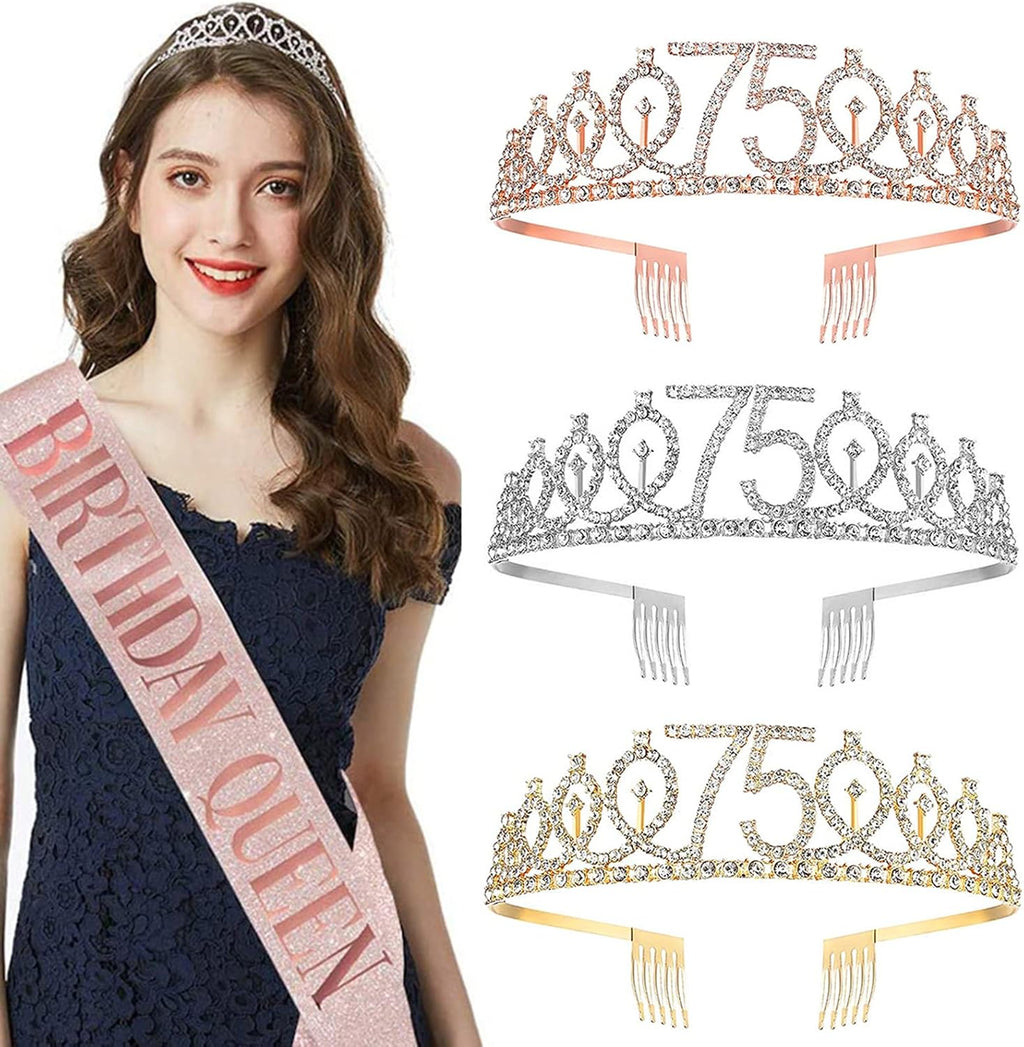 75th Birthday Sash and Tiara for Women, 75 & Fabulous Sash and Tiara Birthday Crown, Happy 75th Birthday Gifts for Queen Woman Party Favors Supplies and Decorations, Gold