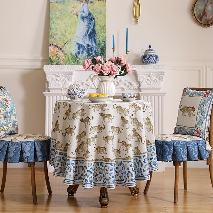 patdrea Designer Linen Table Cloth for Round Table,Leopard Animal Soft Breathable Tablecloth,Dacorative Cover for Kitchen Dining,Parties,Christmas,Thanksgiving,Tea Party,Diameter 67"-from