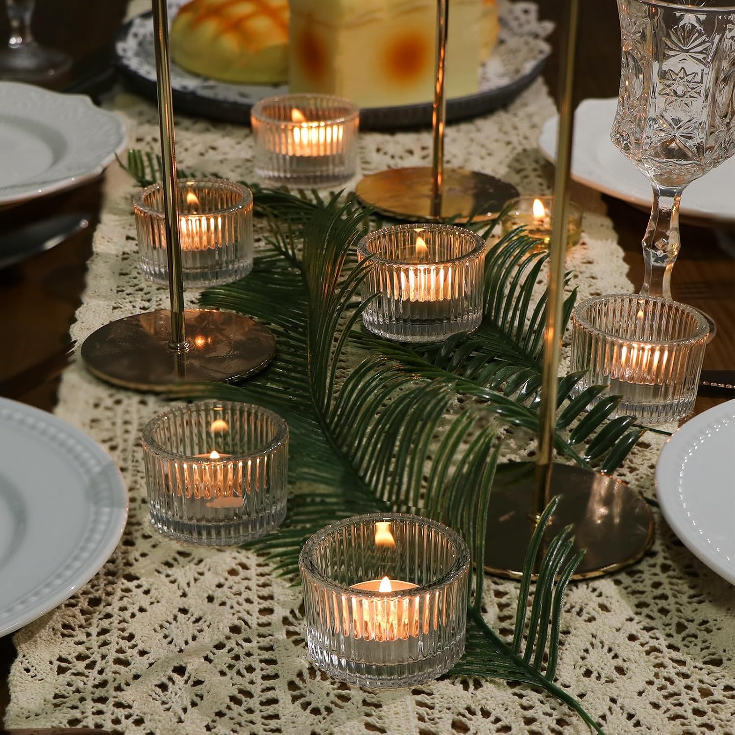 24 Pack Tea Light Candle Holders, Glass Clear Tealight Candle Holder Votive Candles Holders for Fall Wedding Table Centerpiece, Home Decor and Party Supplies