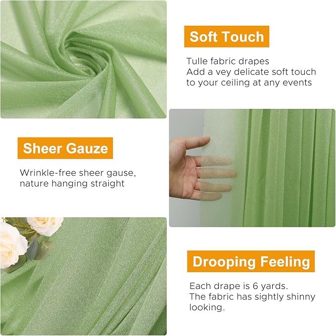 Wedding Arch Draping Fabric 1 Panel 28.7" x 20FT Sage Green Sheer Chiffon Backdrop Drapes for Wedding Ceremony Birthday Party Bridal Shower Outdoor Decoration