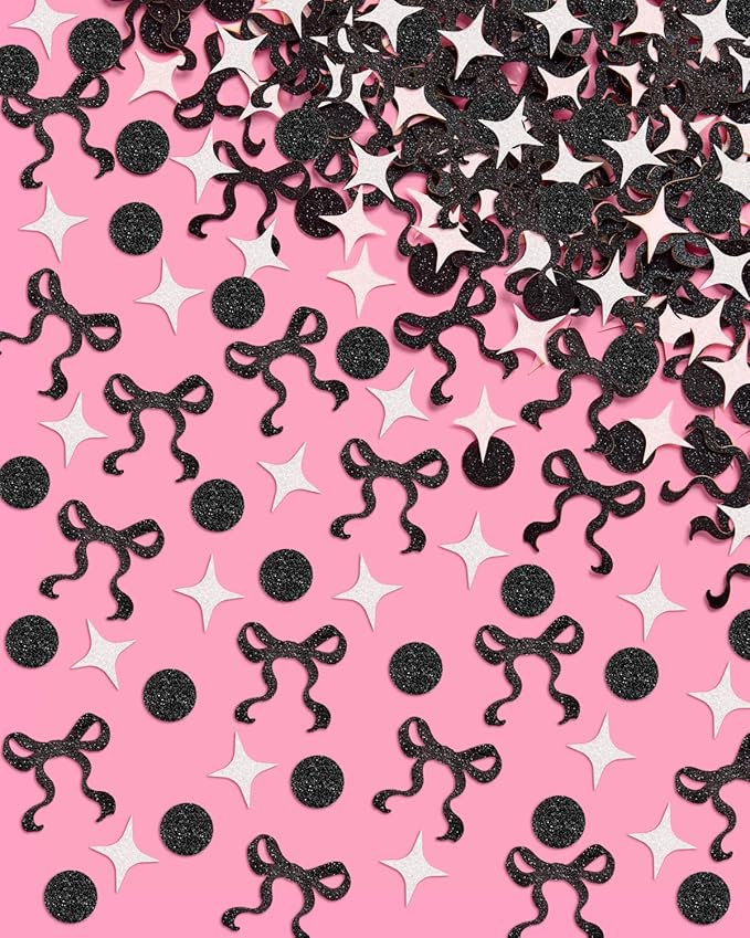 xo, Fetti Black Bow Glitter Confetti - 200 pc | Bachelorette Decorations, Birthday Table Decor, Gothic Party Supplies, Emo Shower Tablescape