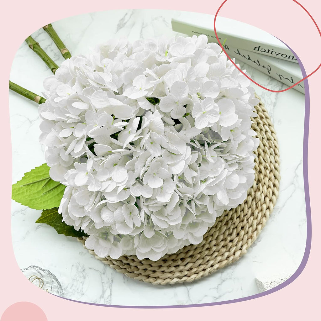 yatim 21in white artificial hydrangea flowers with stems, side view