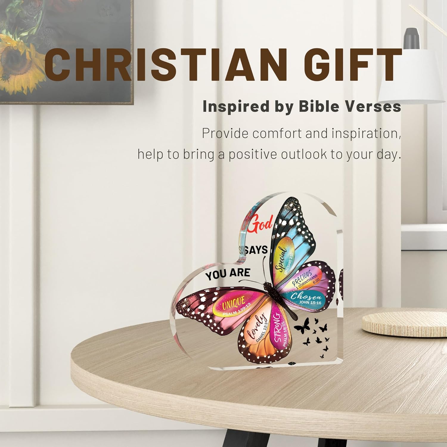 Christian Gifts for Women Birthday, Butterfly Inspirational Gifts for Mom, Sister, Coworker, Catholic Female, Friends, Girl, Religious Spiritual Gift, Home Office Desk Decor Sign