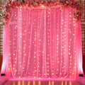 10ft x 10ft Hot Pink Tulle Photo Backdrop Curtain with Lights String for Parties Wedding Sheer Fuchsia Curtain Backdrop for Birthday Party Bridal Shower Photo Booth Photography Background Decorations