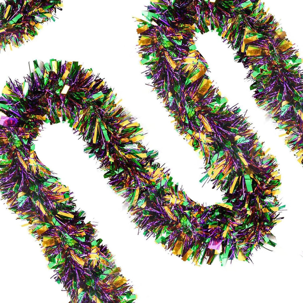 33FT Mardi Gras Tinsel Garland Purple Green Gold Metallic Twist Foil Tinsel Garland Hanging Garland for Carnival Party Indoor Outdoor Decoration