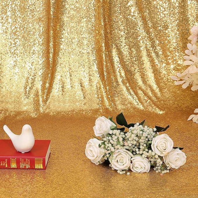 Poise3EHome Gold Backdrop Curtain, 6FT x 8FT Sequin Backdrop, Sequin Curtains for Party Wedding Sequence Backdrop