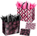 ysmile Halloween Skull Net Gift Bag with Tissue Paper for Men Women Boy Girl 12.6" 2 Pack Black Pink