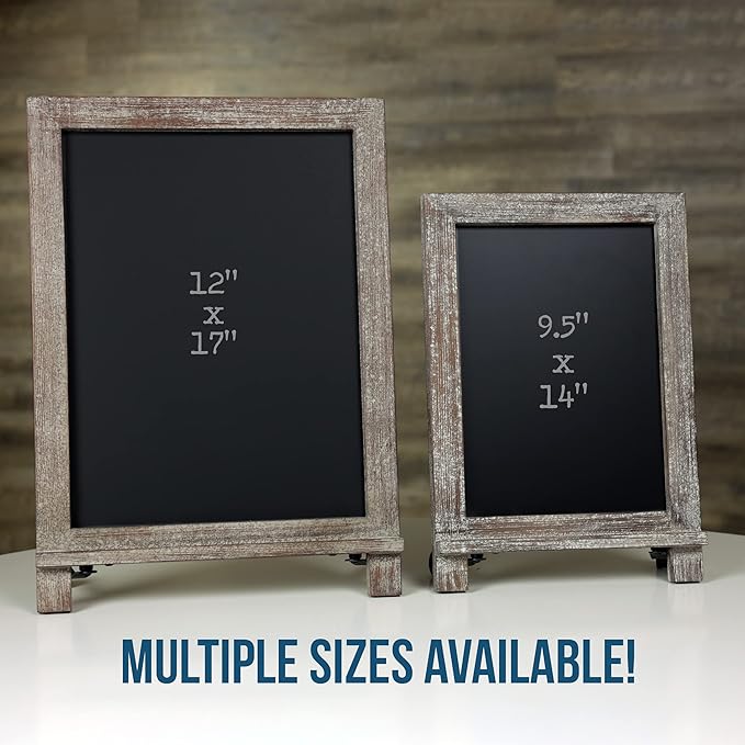 HBCY Creations Rustic Wooden Tabletop Chalkboard with Legs/Vintage Wedding Table Sign/Small Kitchen Countertop Memo Board/Antique Wooden Frame (9.5” x 14” Inches) (5- Weathered Brown)