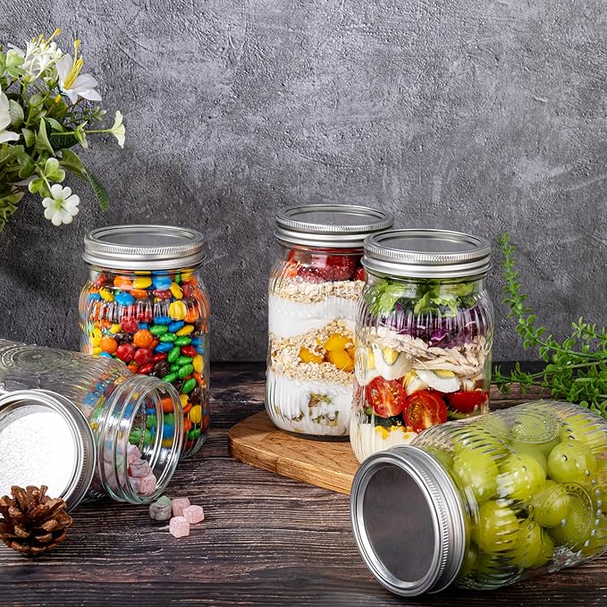WELLIFE Wide Mouth Mason Jars, 4 Pcs Mason Jars 32 OZ for Preserving,Jam,Honey,Wedding Favors,Sauces,Meal Prep,Salad,Yogurt & Decor