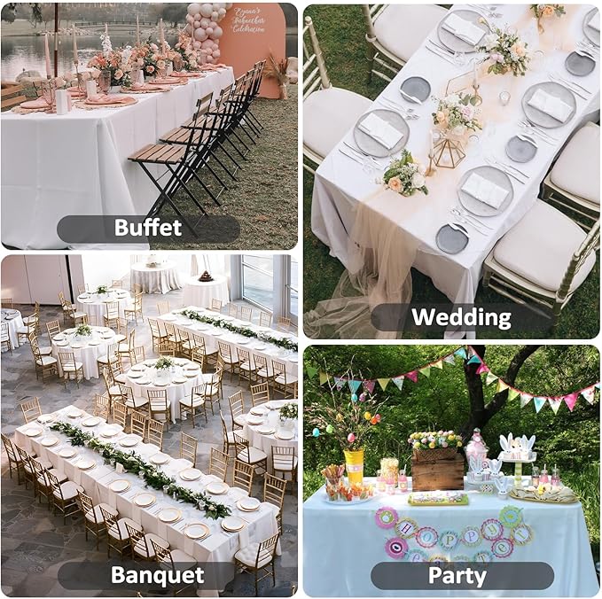 8 Pack White Table Cloth 90 x 132 Inch Rectangular Tablecloths for 6 Foot Rectangle Tables, Wrinkle Resistant White Tablecloth Washable Polyester Fabric Table Covers for Party Wedding Banquet