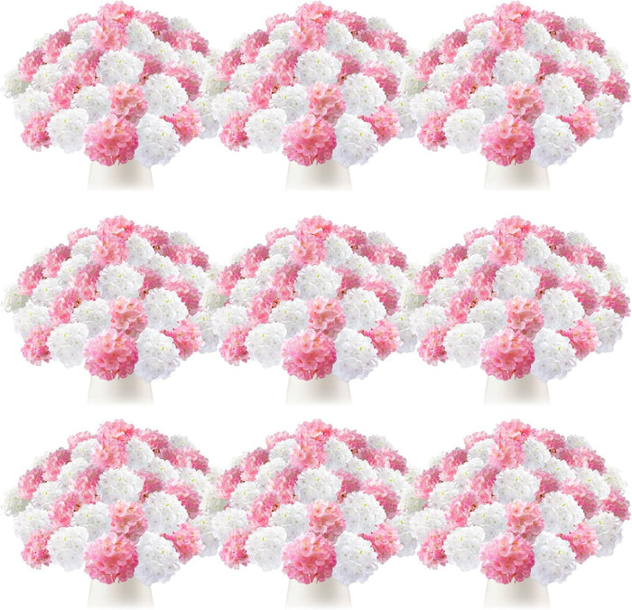 Tigeen 100 Pcs Pink,White Hydrangea Artificial Flowers Bulk, 7.48 Inch