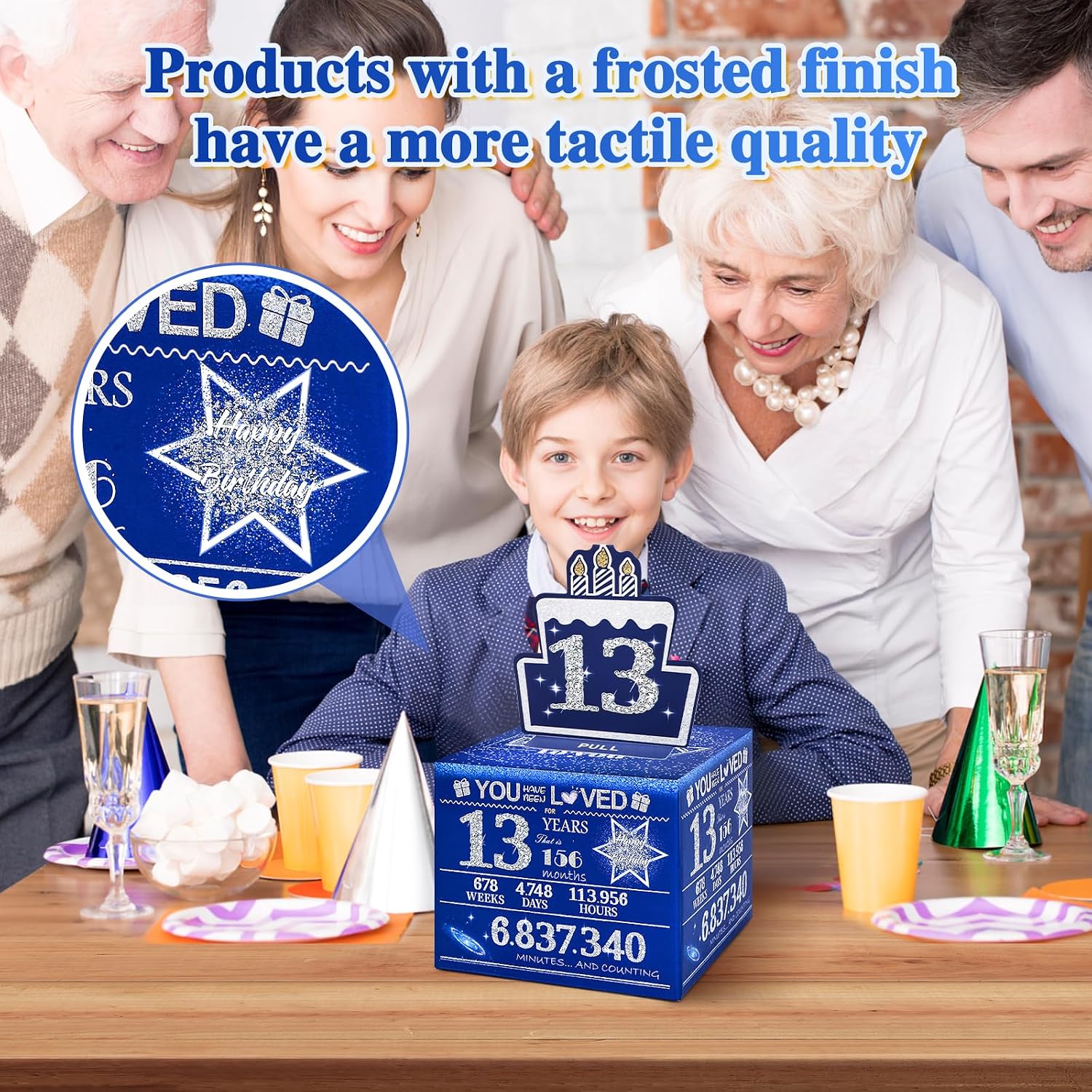 13 Happy Birthday Money Box for Cash Gift, 13th Birthday Decorations for Boys and Girls, Gifts for 13 Year Old Boy, Boy Gift Ideas, Cool Things for Teen -Blue with 100PCS Bags