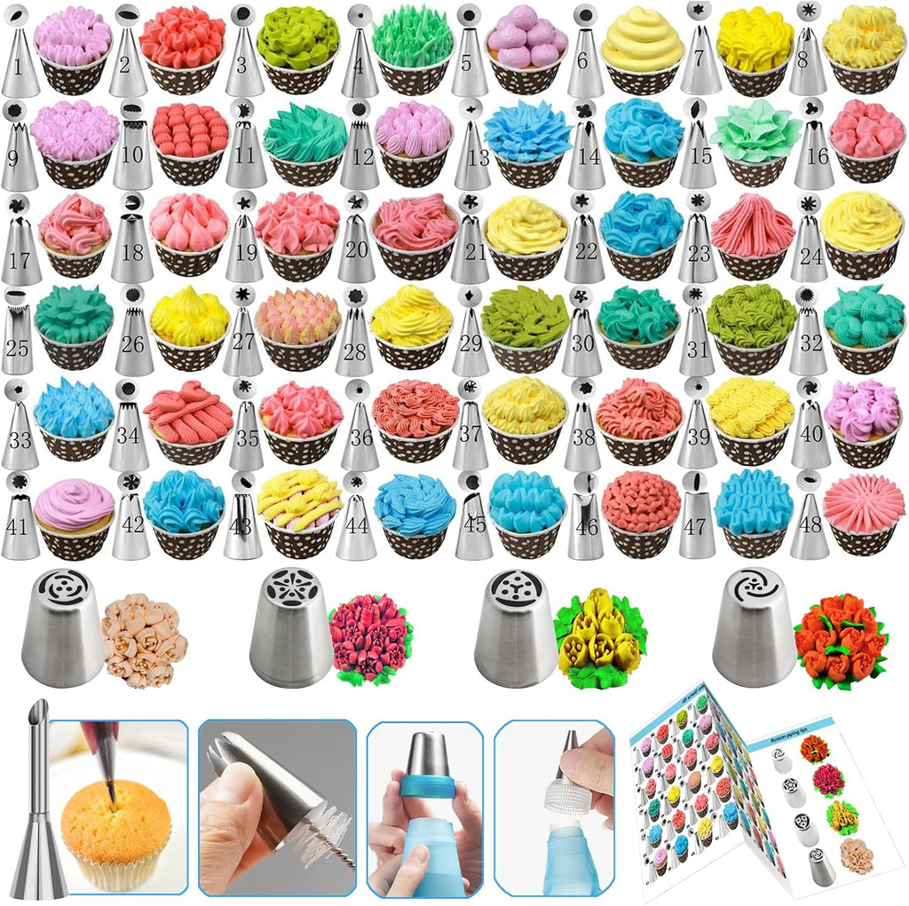Makmeng 722pcs Cake Decorating Kit - Baking Supplies with Springform Pans, Cake Rotating Turntable, Icing Piping Bags and frosting Tips Set - Cake Decorating Tools for Beginners
