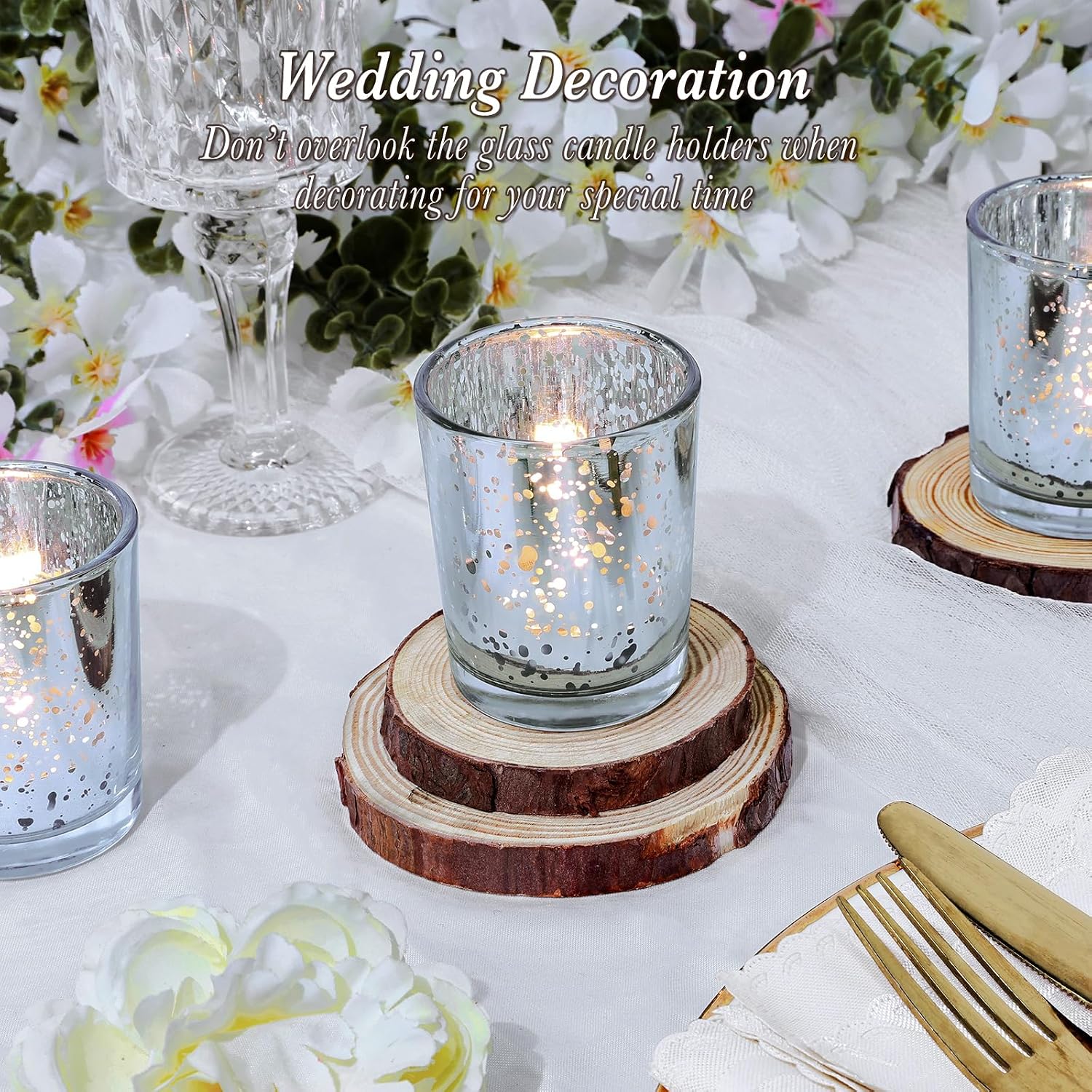 UPBUD Votive Candle Holders Set of 24, Speckled Mercury Silver Candle Holders for Wedding Centerpiece Table Decorations, Tealight Candle Holder for Party Bridal Shower Decor, Home Decor