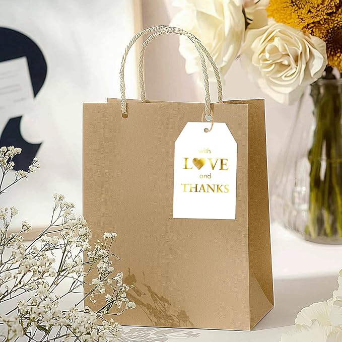 joycraft 50PCS Gold Foil Thank You Tags with String – White Gift Wrapping Hangtags, Paper Hang Tags for Wedding, Baby Shower, for Guests, Favor Hangtags