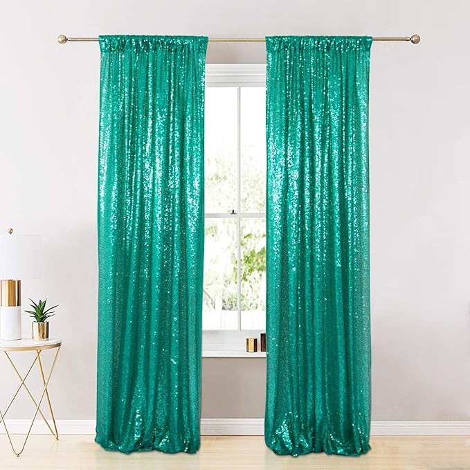 ShinyBeauty Sequin Curtain 2 Panel Set Christmas Green Glitter Background 2FTx8FT Green Sequin Backdrop Curtains Pack of 2 (Grass)