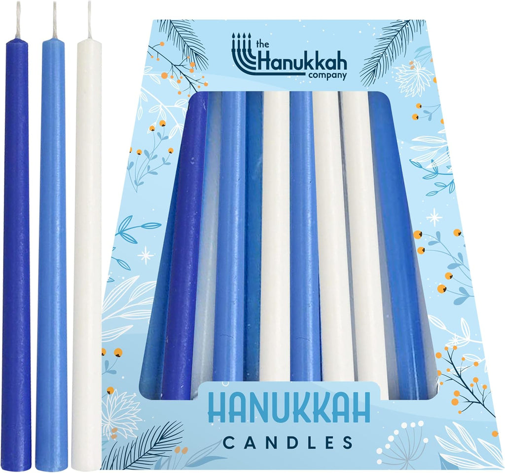 The Hanukkah Company Long Chanukah Candles, Diameter Fits Most Menorahs, Premium Quality Wax - Blue and White for All 8 Nights - Count 45, Standard Size