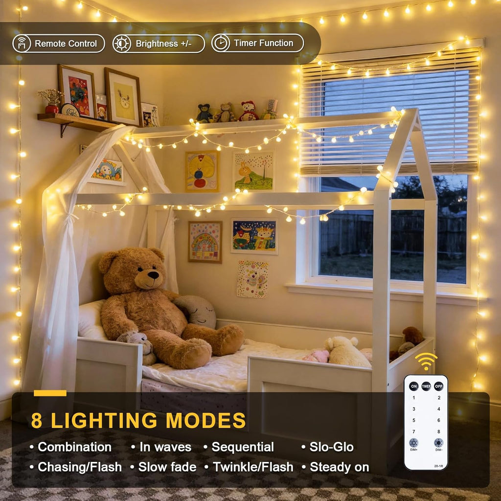 JMEXSUSS 100 LED Globe String Lights Indoor Bedroom, 33ft Classroom Lights | Connectable Warm White Christmas Lights Plug in with Remote, 8 Modes Hanging Fairy Lights Outdoor for Room Party Spring Home