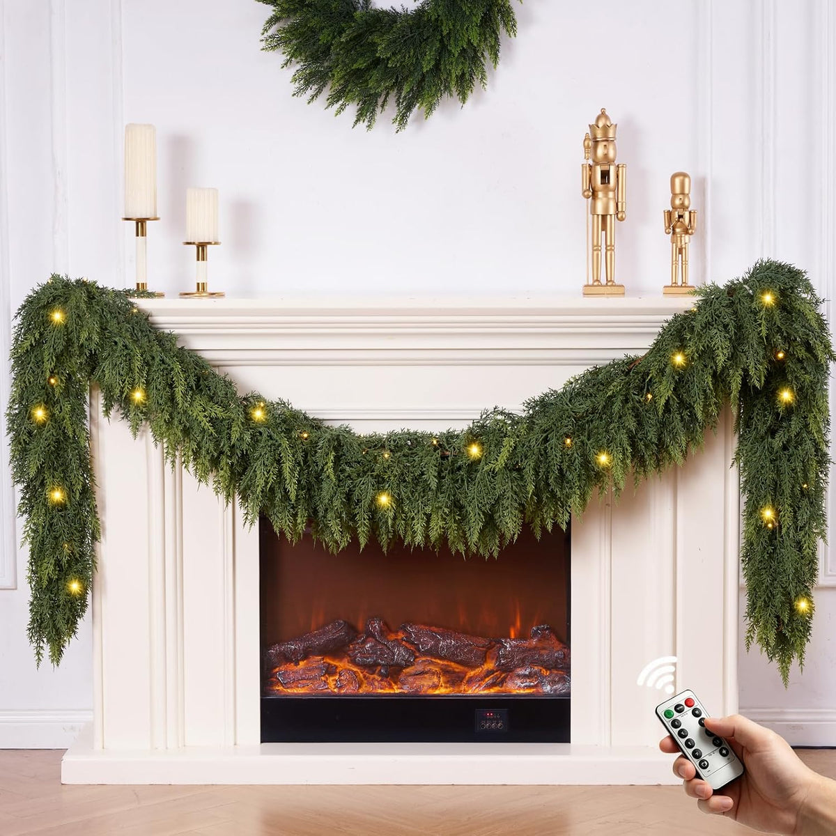 9ft 1pcs christmas cedar garland with lights realistic, main product view