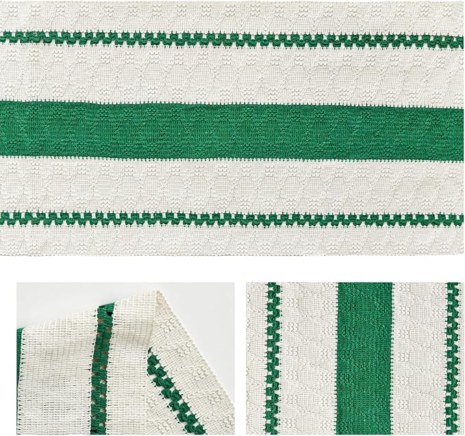 Artoid Mode Dark Green Farmhouse Woven Rustic Table Runner, Seasonal Holiday Hollow Kitchen Dining Table Decoration for Home Party Decor 12x90 Inch