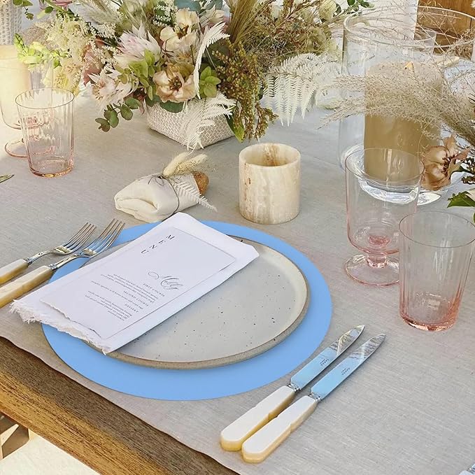 50 Pieces Baby Blue Paper Place Mats Round Disposable Table Mats Blue Paper Doilies Decorative Placemats for Wedding Banquet Party Home Dining Tableware Decor