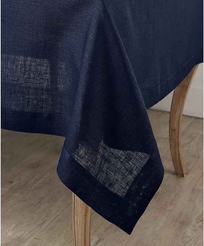 Solino Home Navy Blue Tablecloth 60 x 108 Inch - 100% Pure Linen Rectangular Tablecloth - Machine Washable Table Cloth for Fall, Autumn, Thanksgiving, Christmas, Holiday - Fete