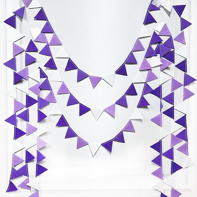 Purple Party Decorations Ombre Lavender Felt Hanging Triangle Mini Bunting Pennant Banner Flag for Birthday Wedding Baby Shower Bridal Shower Engagement Lilac Violet Party Classroom Nursery Decor