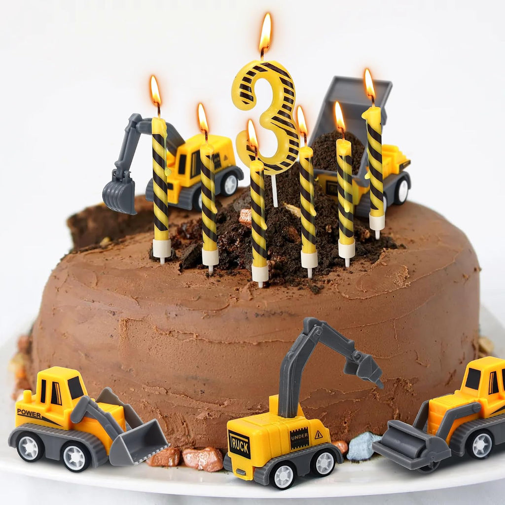 12 Pcs Construction Birthday Candles, Number 3 Candle Construction Cake Topper, Digger Cake Topper for Boys Girls Construction Birthday Party Supplies Decorations