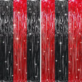 GOER 6.4 ft x 8.2 ft Metallic Tinsel Foil Fringe Curtains,Pack of 2 Party Streamer Backdrop for Birthday,Graduation Decorations and New Year Eve (Black&Red)