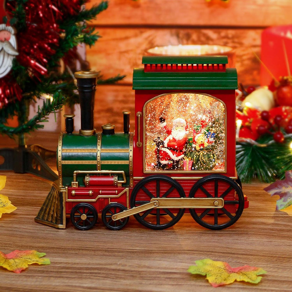 Christmas Train Snow Globe with Music and Lights, Musical Snow Globe Lantern for Holiday Decor, Battery/USB Powered with Auto Timer for Home Holiday Decoration Gift
