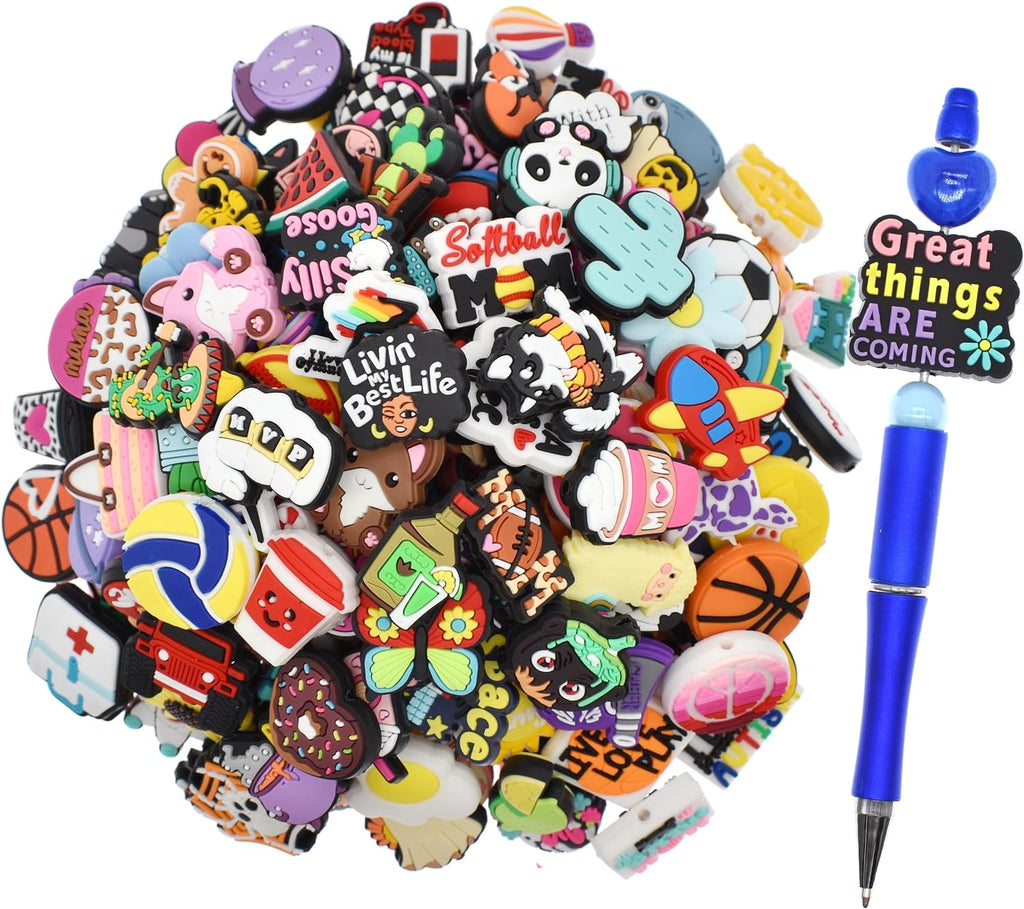 silicone focal beads bulk, different random mix collections shown in use
