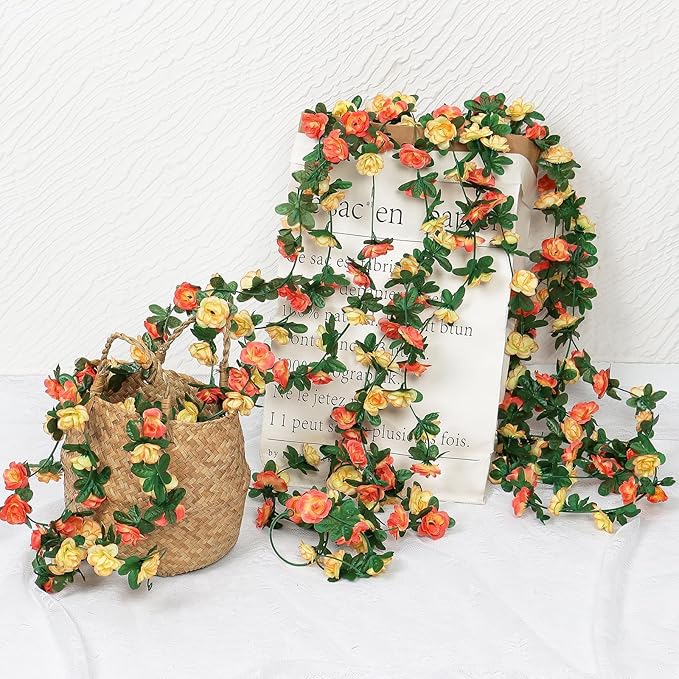 KHOYIME 9 Pack 72 FT Artificial Flower Garland, Fake Champagne Roses Vines Silk Flowers Faux Outdoor Hanging Floral Ivy Garland Decoration for Wedding Arch Bedroom Home Wall Backdrop Room Decor